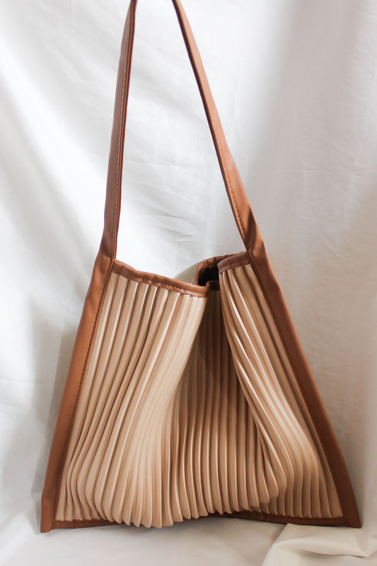 Pleated Tote Bag in Nude