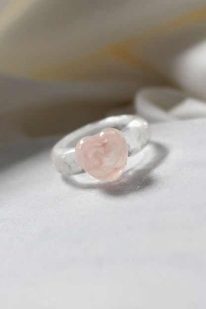 Small Heart Resin Ring in Pink