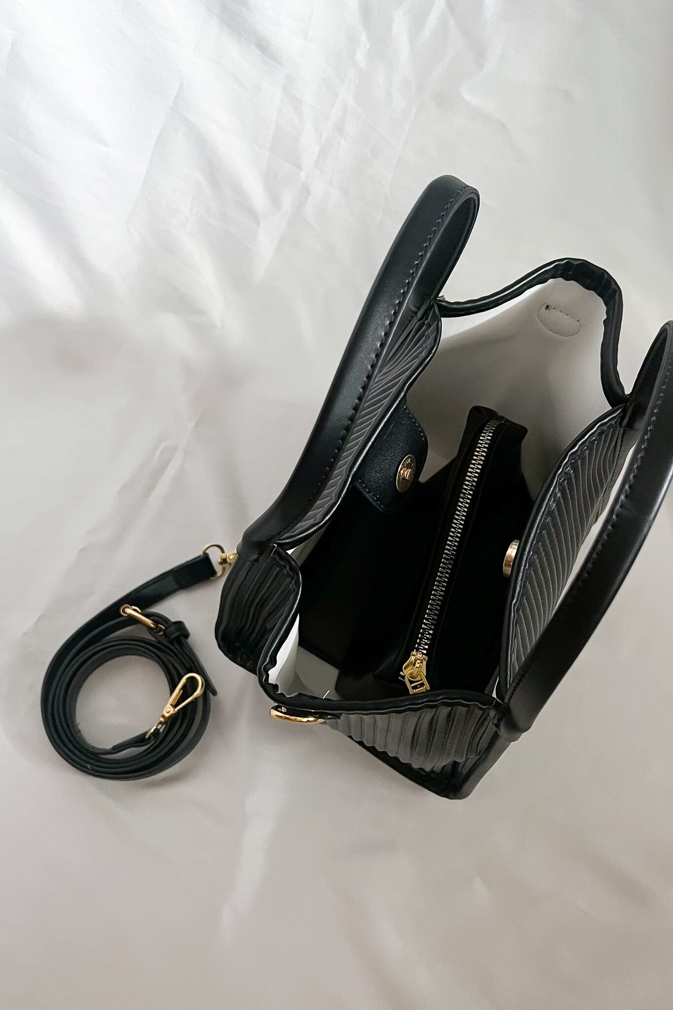 Pleated Mini Tote in Black