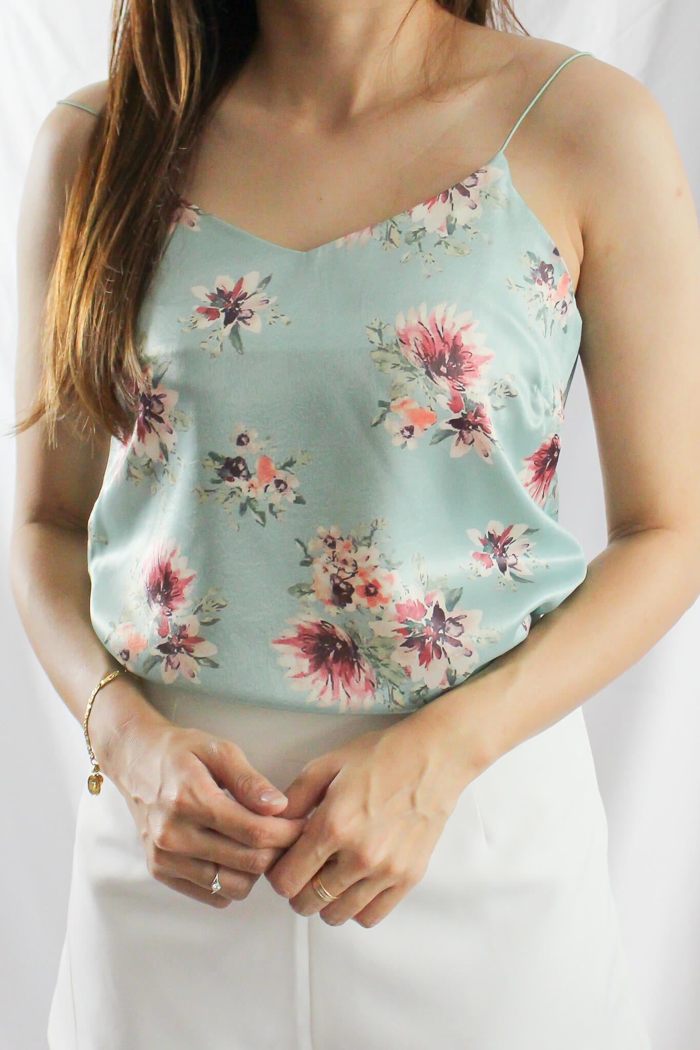 Jade green floral printed camisole 