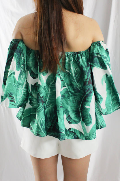 Leaf  Printed Off Shoulder Top