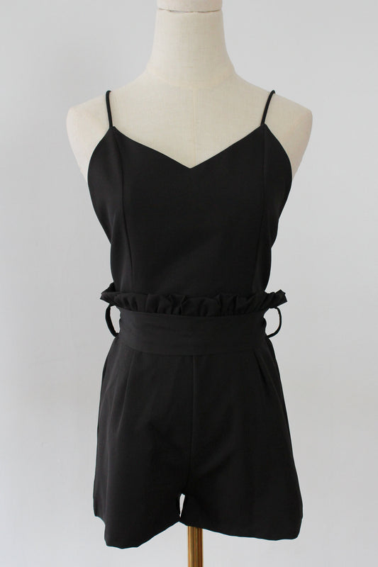 Backless Gathered Waist Belted Romper, perfect for summer