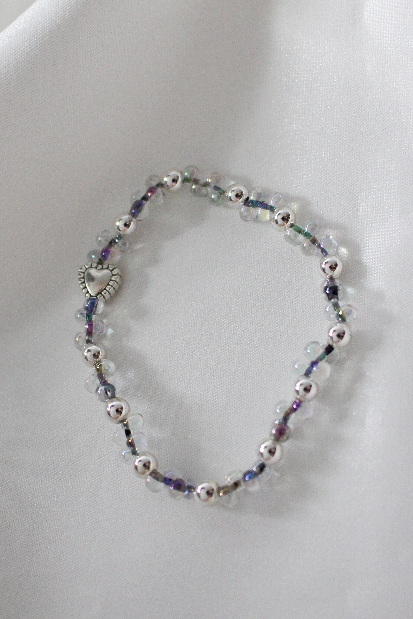 Silver Heart Beaded Bracelet