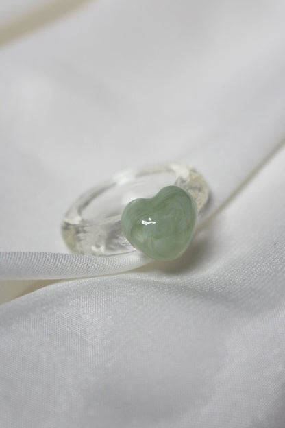 Small Heart Resin Ring in Sage