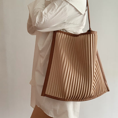 Pleated Tote Bag in Nude